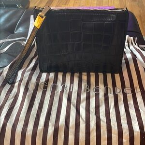 Henri Bendel Black Croc Embossed Wristlet